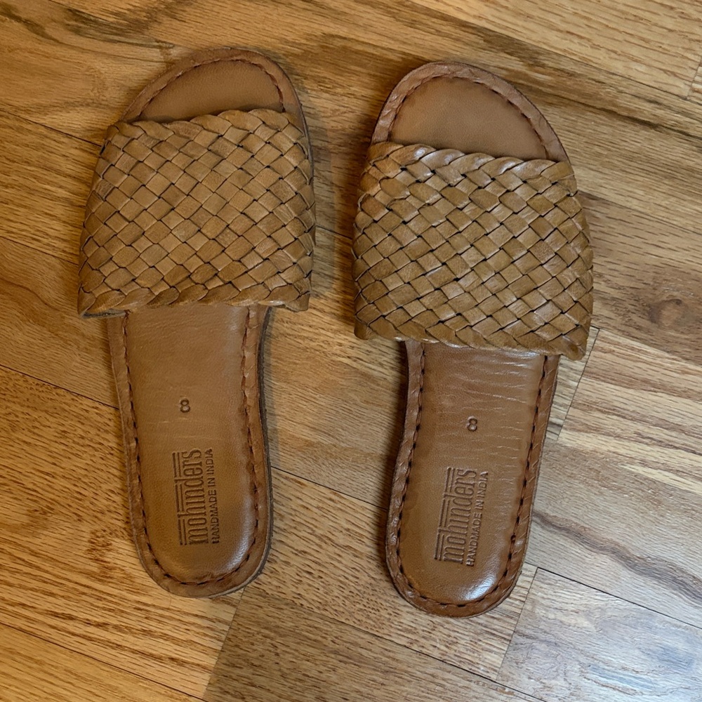 Handwoven Slide Sandals in Tan by Minnetonka